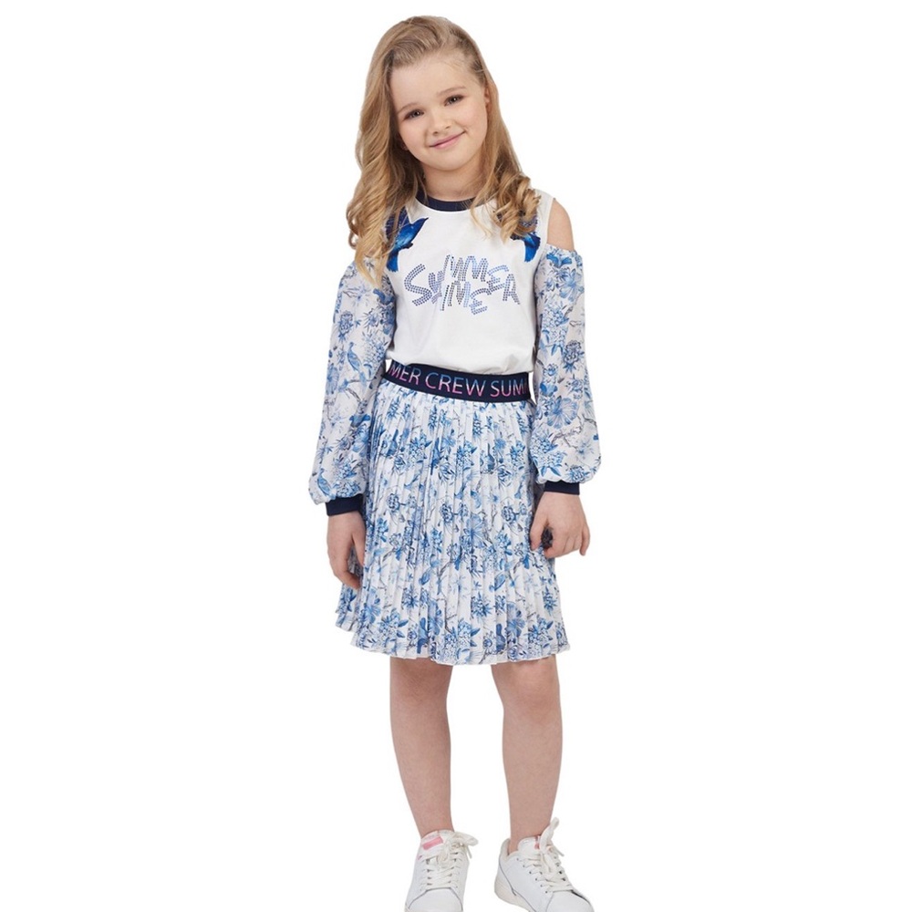 Choupette Kids Navy Lace Pleated Floral Print Skirt Size M